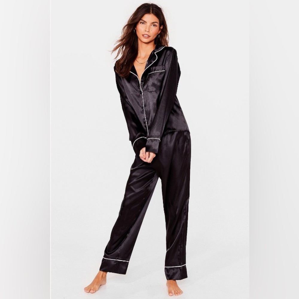 NWT‎ Nasty Gal Satin Shirt and Pants Pajama Set